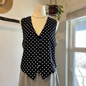 Vintage 90s Black & White Polka Dot Button Front Vest Top Size Small USA Made